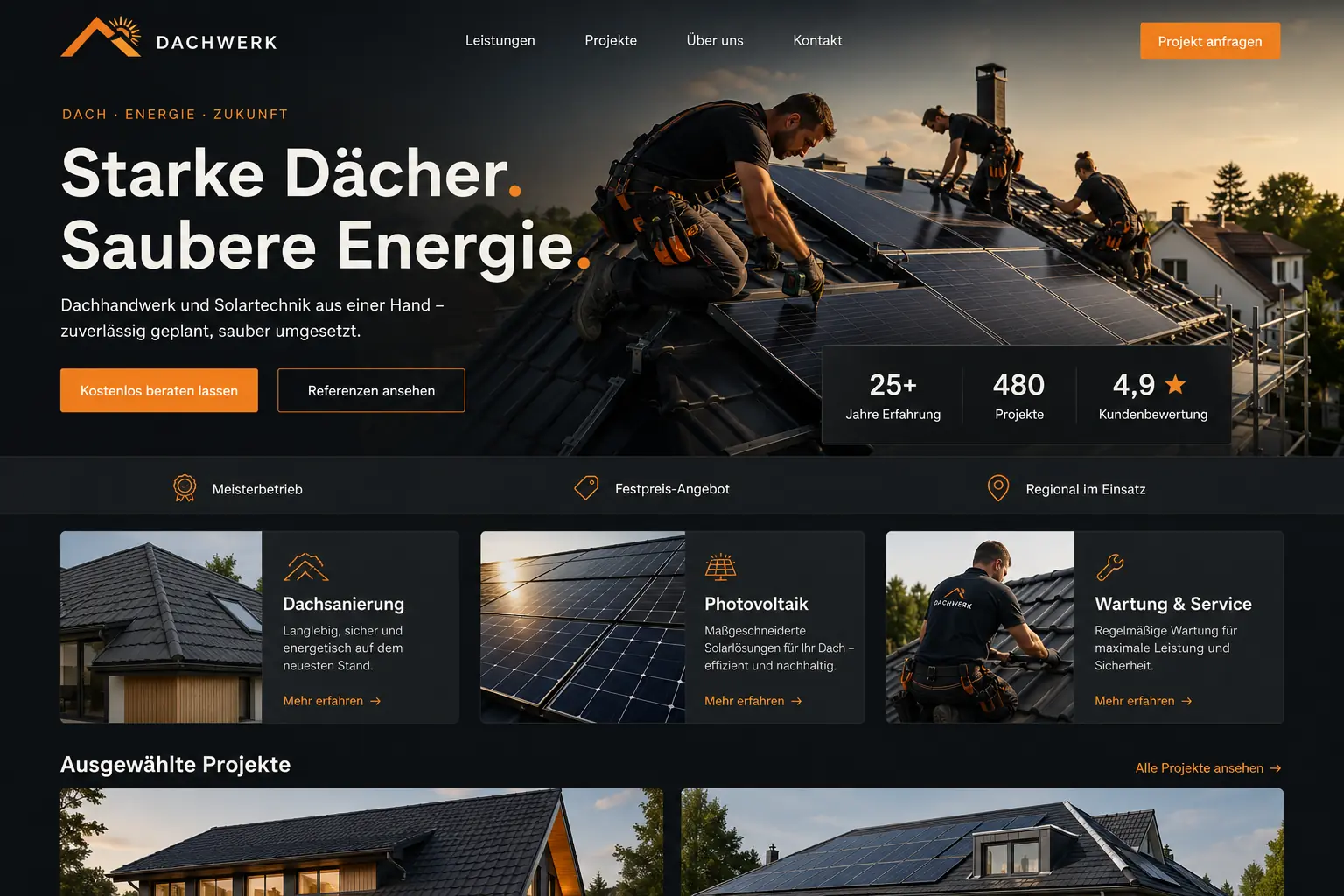 Animierte Premium-Website-Vorschau für einen Handwerksbetrieb
