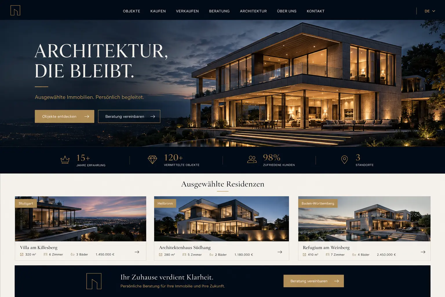 Animierte Premium-Website-Vorschau für ein Immobilienunternehmen